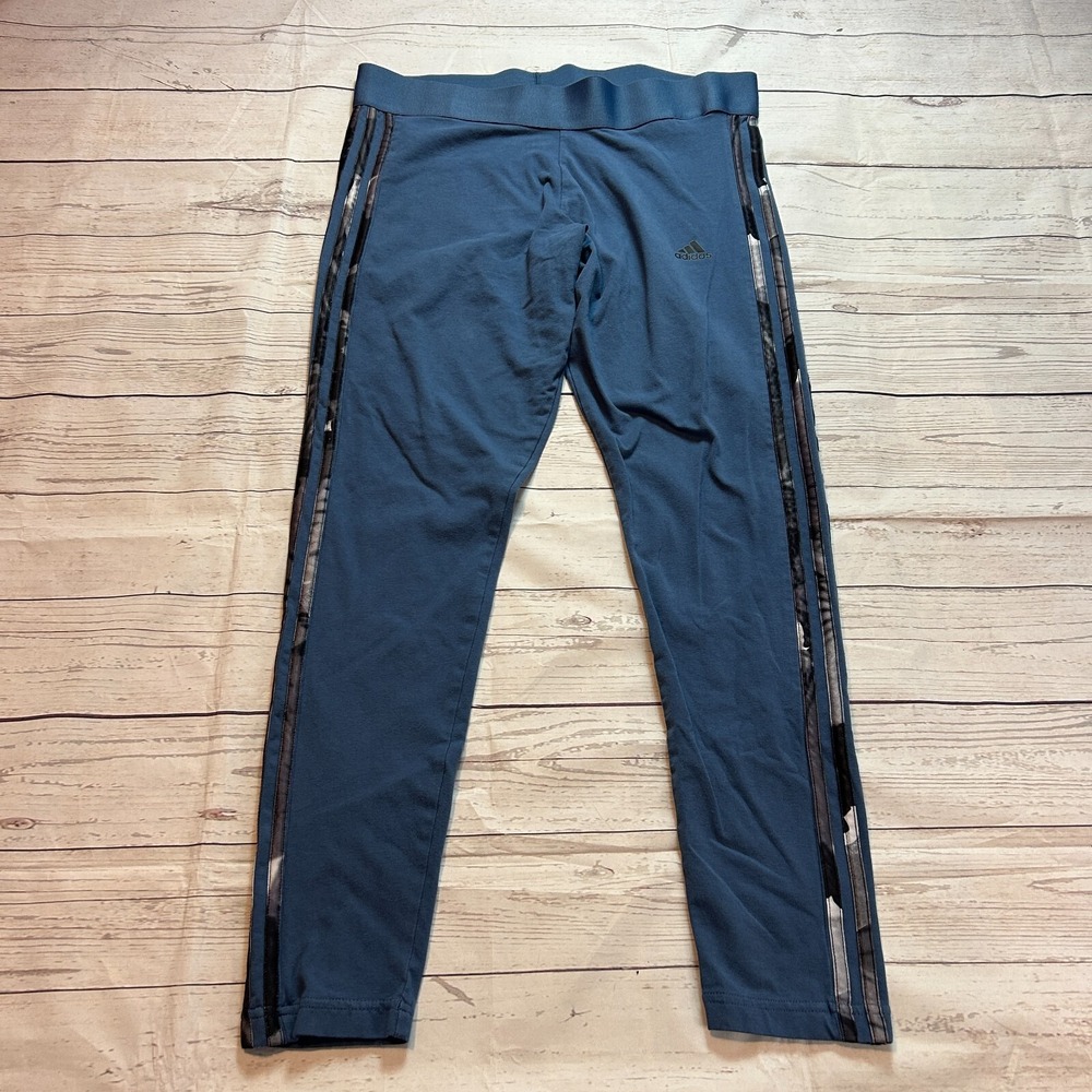 Adidas Activewear Leggings Blue Gym Fitness Running Gray Stripe Women's Large